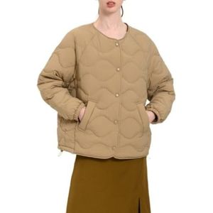 LoprNsdgt Dames Trui Hals Snap Button Trekkkoord Warme Lichtgewicht Winddichte Outdoor Donsjas,Khaki,L
