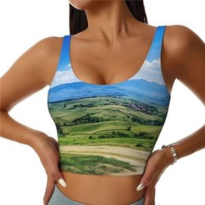 Alpine Scenery Vivid Sky Above Print High Impact sportbeha voor vrouwen, ingebouwde gewatteerde ondersteuning, perfect voor yoga, hardlopen en fitness, Zwart, S