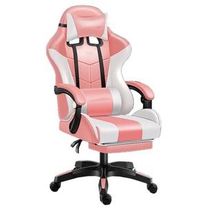 Gamingstoel met massage, ergonomisch robuust ontwerp met voetsteun en lendensteun, kussen bureaustoel met hoge rugleuning, Geweldig en hoge gamingcomputerstoel (Kleur : Roze, Maat : 38x48cm)