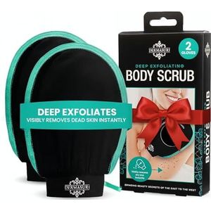 Dermasuri Deep Exfoliating Body Scrub - Polishing Body Scrub Glove & Dead Skin Remover Exfoliating Mitt - Korean Skincare - Women & Men's Shower Scrubber, Keratosis Pilaris Exfoliator (2 Pack)