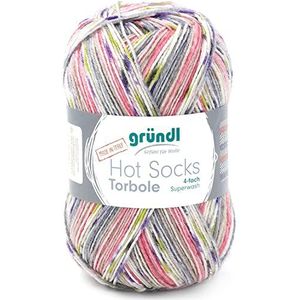 Gründl Hot Socks Torbole (sokkenwol van 75% scheerwol (superwash) & 25% polyamide, 4-voudig sokkengaren, naalddikte: 2,5-3 mm), beige-chili pruim wit-saladegroen-leigrijs, 45 x 37 x 9 cm