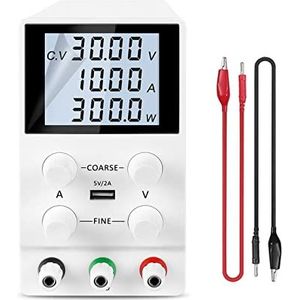 Switching DC Lab Voeding Verstelbare 30V 10A Fijne Regeling 0.001A 0.01V Gereglementeerde Voedingen Stroomstabilisator USB(SPS3010D White1)