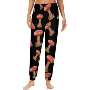 Rode paddenstoelen dames pyjama lounge broek elastische tailleband nachtkleding bodems print
