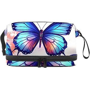Dubbellaags cosmetische tas vlinders mooie draagbare make-up tas reizen organisator zakje voor vrouwen meisjes toiletartikelen tassen, multi 1, 27x15x14 cm/10.6x5.9x5.5 in, Make-up zakje
