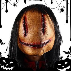 Gezichtsmaskers voor Halloween-horror, Smile Face Serial Killers Horror Movie Head Cover met haar, Halloween Cosplay Props voor Halloween Party Masquerade Virtcooy