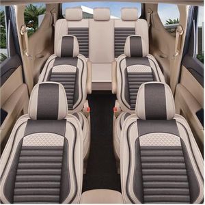 Stoelhoes Auto Autostoelhoes Specifiek Voor 7 Typen 3 Rijen 6 Of 7 Zitplaatsen SUV MPV Accessoires Linnen Materiaal 7-zits Autostoelkussen Stoelhoezen Auto (Kleur : Beige coffee set, Maat : 2-3-2 ty