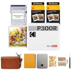 KODAK Mini 3 Retro, draagbare fotoprinter, snel printen, HD-foto, 54 x 86 mm, Bluetooth, compatibel met iOS en Android, 68 vellen, wit