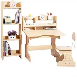 Een computertafel Verstelbare studentenbureau- en stoelset, 2-pack, meerkleurige kantelbare desktop-dubbellaags boekenplank(Khaki+cabinet)