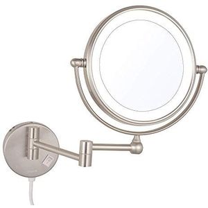 FJMMSJPVX Make-up spiegel voor wandmontage, verlichte messing badkamer vergrotingsspiegel uitschuifbaar opvouwbaar met verlichting (grootte: 7X)
