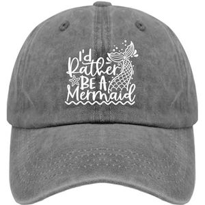 Dad Hats I'd Rather be a Mermaid Trucker Cap voor vrouwen, cool gewassen denim, verstelbaar voor wandelcadeaus, Pigment Grijs, one size