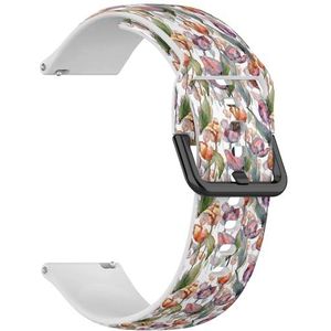 RYANUKA Compatibel met Fossil Gen 5 Carlyle/Julianna/Garrett HR, Q Explorist Gen 4/3, Sport 43 mm, Gen 5E 44 mm, (roodpaarse tulp bloemen botanisch) 22 mm zachte siliconen sportband armband band