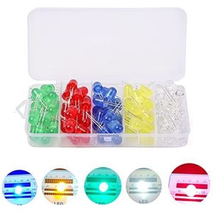 100 Stuks 8mm LED Diodekit, LED Lichtdiodes, Geassorteerde Kleuren Diodes Weerstanden Kit, Wit/Groen/Rood/Blauw/Geel