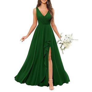 Chiffon baljurken voor dames, mouwloos, bruidsmeisjesjurken voor bruiloft, cocktailjurk, grote maten, Emerald Groen, 32