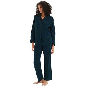 kolipajam Flanellen pyjamaset voor dames, Blauw en groen geruit, L