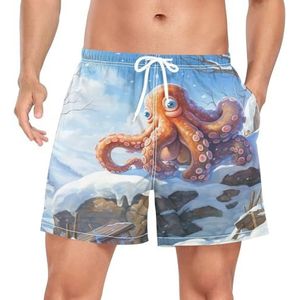 Cartoon Snow Baby Octopus Zwembroek voor heren, sneldrogend, met zakken, Leuke mode, XXL