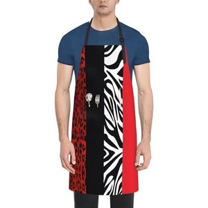 ZhaoYuGoods Rode en witte stippenschorten met zakken voor dames en heren, stijlvolle kookschorten voor keuken, tuinieren, salon, ideale print schort, Rode luipaard en Zebra dier, Eén maat