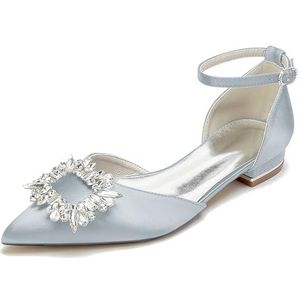 EICOFF Vrouwen Flats Lage Hakken Bruids Bruiloft Schoenen Gesloten Puntige Teen Strass Trouwschoenen Satijn Dames Jurk Party Prom Sandalen,Zilver,36 EU