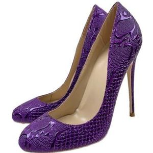 Dames Ronde Neus Paarse PU Lederen Hoge Hakken - 12CM Stiletto Hakken Avondjurk Pumps - Comfort Work Party Schoenen,Purper,34 EU