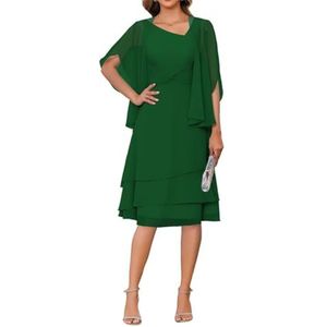 2 Stuks Moeder van de Bruid Jurk voor Bruiloft 3/4 Mouwen Chiffon Avond Prom Jassen met Jas, Emerald Groen, 32