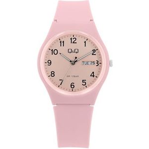 Q&Q Unisex - horloge siliconen armband datumweergave gesp 10 bar, roze, Klassiek