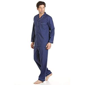 Haigman Heren nachtkleding, pyjama met lange mouwen en broek, marineblauw, maat L