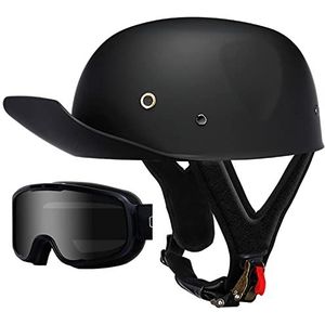 Vintage motorhelm, heren en dames Duitse stijl baseball cap helm met bril DOT gecertificeerde volwassenen scooter bromfiets Street Cruiser Jet stijl helm Decoration
