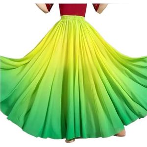 Flamencorok for vrouwen, 720 graden, volle cirkelvormige swingrok, Spaans danskostuum, volwassen, vloeiende, geplooide gelaagde rok for optredens, Halloweenfeest, rode krijtthema-outfit(Yellow green_L