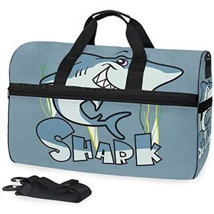 Sport Zwemmen Gymtas met schoenen Cartoon Joy Shark Compartiment Weekender Duffel Reistassen Handtas voor Vrouwen Meisjes Mannen