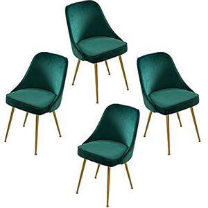GEIRONV Dining Chair Set van 4, Moderne Ergonomische rugleuning for Restaurant Cafe Lounge Stoel Flanel Metalen stoel Benen Make-up Stoel Eetstoelen (Color : Green)
