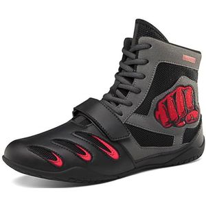 Hiuzylqx Heren worstelschoenen fitness gewichtheffen boksschoen antislip comfortabele taekwondo karate vechtsporten hoge top trainingssneakers,Grijs,35 EU