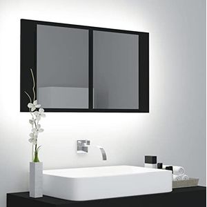 MOONAIRY Led-badkamerspiegelkast, spiegelkast badkamer met verlichting, badkamerkast met spiegel, badkamerspiegel, badkamermeubel, zwart, 80 x 12 x 45 cm
