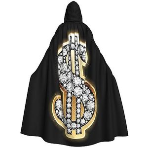 OPSREY Gouden dollar teken gedrukt Volwassen Hooded Poncho Volledige Lengte Mantel Gewaad Party Decoratie Accessoires