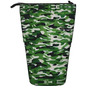 Nbtghga Groene Camo Print Potlood Telescopische Klassieke Kunsten Stand Up Potlood Case Organizer Potlood Houder Make-up Tas Gift, Zwart, Eén maat