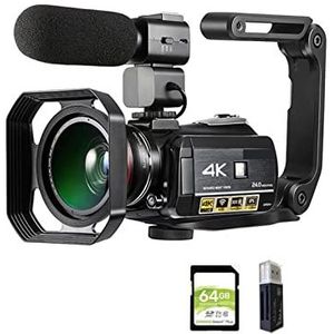 Vlogcamera, Videocamera 4K Camcorder Professionele Digitale Vlogging Camera Recorder, AC3 VLOG-camera's Filmadora met microfoon 6 4GB SD Kaart