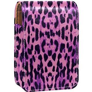 Lipgloss Houder Lipstick Case Draagbare Mini Lipstick Opbergdoos Reizen Lipstick Organizer Case met Spiegel voor Vrouwen Paars Roze Zwart Luipaard Patroon, Meerkleurig, 9.5x2x7 cm/3.7x0.8x2.7 in