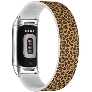 RYANUKA Solo Loop band compatibel met Fitbit Charge 5 / Fitbit Charge 6 (afbeelding met dierenprint) rekbare siliconen bandaccessoire, Siliconen, Geen edelsteen