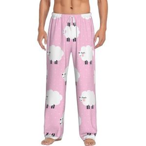 Roze Schapen Mannen Lange Lounge Wear Broek Nachtkleding Pyjama Bodems Nachtkleding Met Zakken En Trekkoord, Wit, S