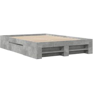 vidaXL Bedframe bewerkt hout betongrijs 120x190 cm, bed, bed ombouw, boxspring, bedbodem, slaapkamermeubel, stapelbed, twijfelaar bed, hoogslaper