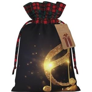 Kerstcadeauzakje met trekkoord, gouden muzieknoot met gevallen glanzende ster linnen geschenkzakje met kraftpapier kleine hangtag, geschikt voor geschenken, gunsten en kerstfeest