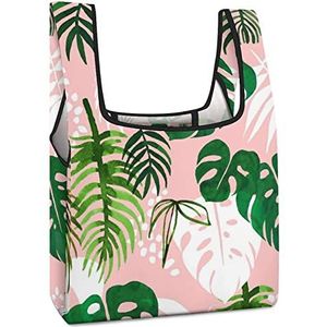 Roze Palmbladeren Herbruikbare Boodschappentas Met Handvat Opvouwbare Boodschappen Tote Tas Grote Capaciteit Lichtgewicht Handtas Voor Mannen Vrouwen