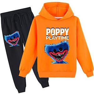 Poppy Speeltijd Huggy Wuggys Kids 2 Stuks Set Hoodies En Joggingbroek Casual Trainingspak Sweatshirt Set Voor Jongens Meisjes (Orange,9-10 Years)