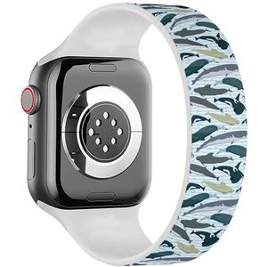 Solo Loop Band Compatibel met All Series Apple Watch 42/44/45/49mm (Whales Modern Texture) Elastische Siliconen Band Strap Accessoire, Siliconen, Geen edelsteen