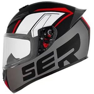 Full Face Motorhelm met Dubbele Achtervleugels DOT Gecertificeerd - Lichtgewicht en Duurzame Volwassen Motorfiets Straat Fietshelm (M)(Red lines,Large)