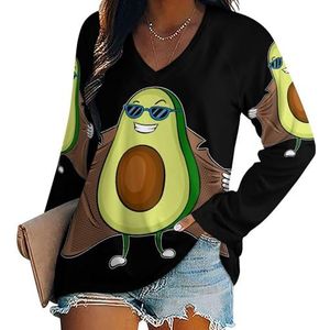 Avocado Exhibitionist Pop Art Dames V-hals Shirt Lange Mouw Tops Casual Loose Fit Blouses