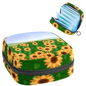 Opbergtas voor maandverband, menstruatiecup zakje tampon tas, menstruatiepads, houder organizer voor vrouwen meisjes, zonnebloemen en lucht