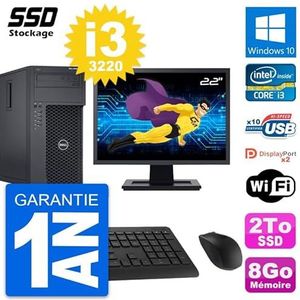 Dell PC Tower T1650 display, 22 inch, Intel Core i3-3220 RAM, 8 GB SSD, 2 TB, Windows 10, wifi (gereviseerd)