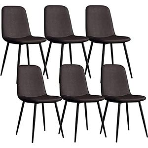 GEIRONV Moderne eetkamerstoelen set van 6, lounge woonkamer hoekstoel metalen stoelpoten PU lederen rugleuningen aanrechtstoelen Eetstoelen (Color : Brown, Size : 42x45x86cm)