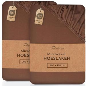 NatureMark Hoeslaken, microvezels, 2 stuks, in vele maten en kleuren (laken 200 x 220 cm, Chocoladebruin)