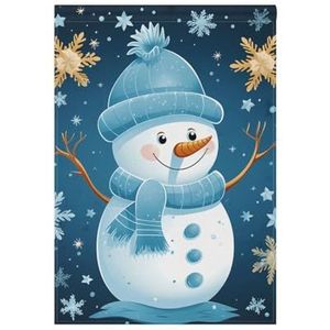 Sneeuwpop Blauw Wit Oranje Merry Christmas Welkom Tuin Vlag 71x100 cm Dubbelzijdige Tuin Vlaggen voor Buiten Tuin Thuis Gazon Patio Veranda Grote Vakantie Feest Seizoensgebonden Decoratieve Vlaggen