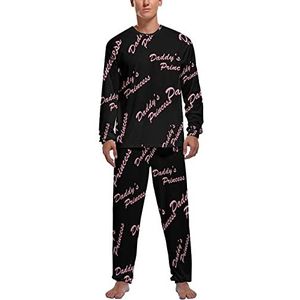 Roze Daddys prinses schattige zachte heren pyjama set comfortabele loungewear top en broek met lange mouwen geschenken XL